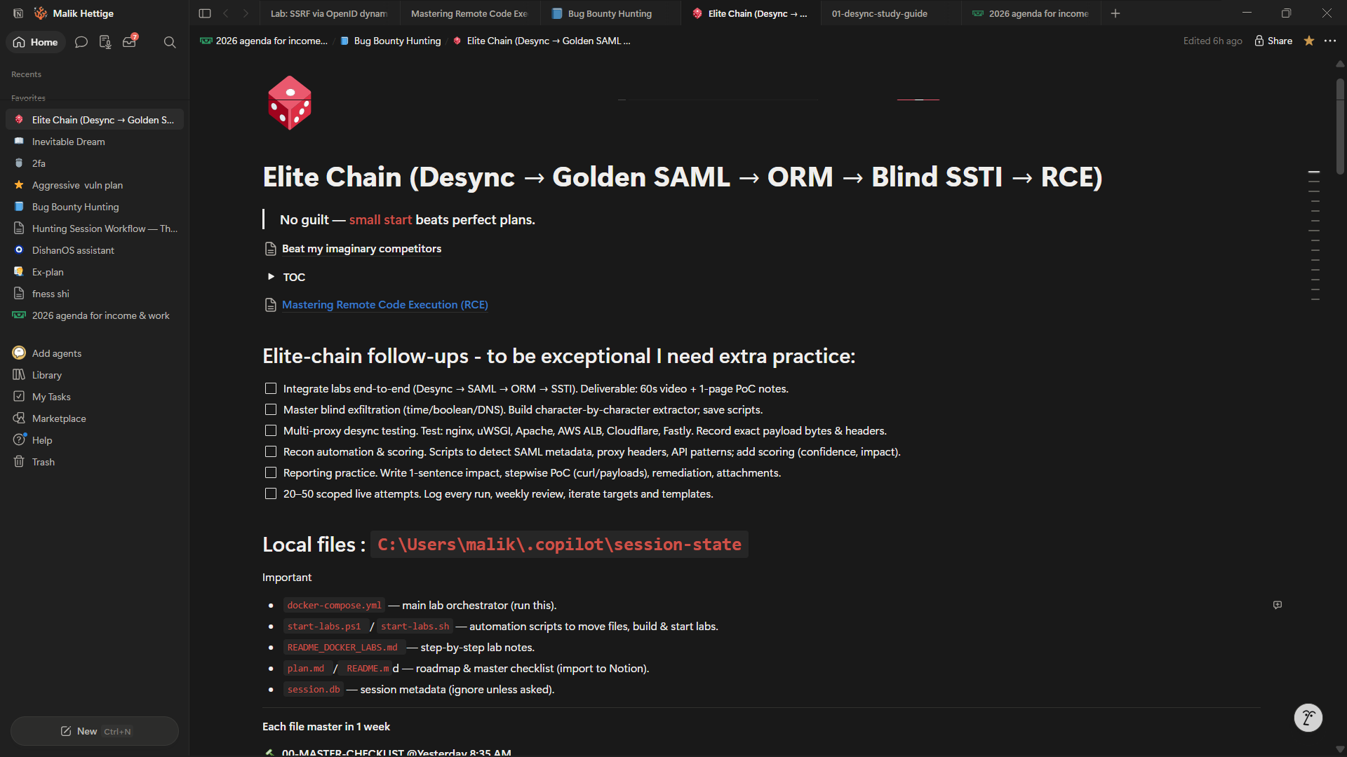 Planning workspace for the desync/SAML/ORM/SSTI chain research